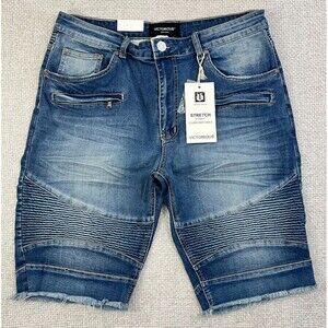 NEW Victorious Denim Jean Shorts Mens 36 Stretch Moto Blue Skater Hip Hop Grunge